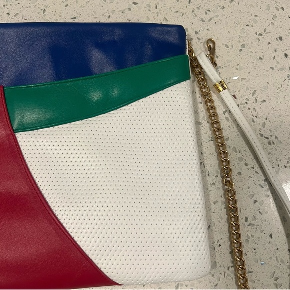 VINTAGE 90s Leather Colorblock Crossbody Bag or Clutch w/ TWO Detachable Straps - Picture 5 of 10